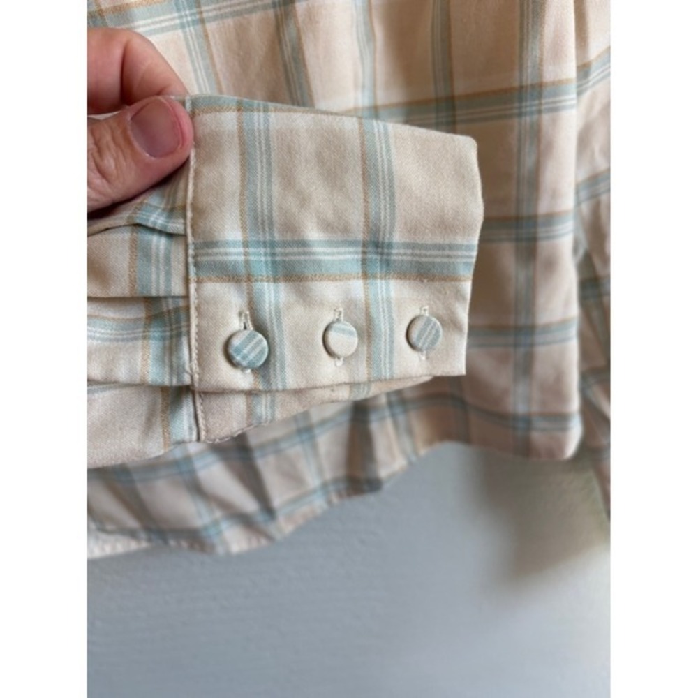 Greylin Cream Mint Plaid Square-Neck Crop Blouse Top M Light Academia Office - Picture 5 of 8